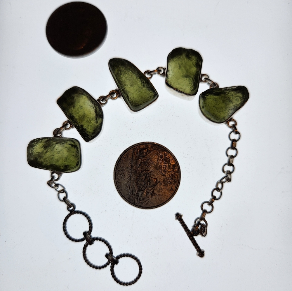 Moldavite bracelet 46.5ctw Sterling Silver.